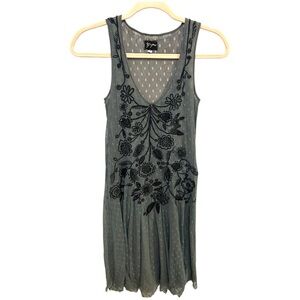 Johnny Was Biya Lace dress with floral embroidery Green gray EUC AD 1024